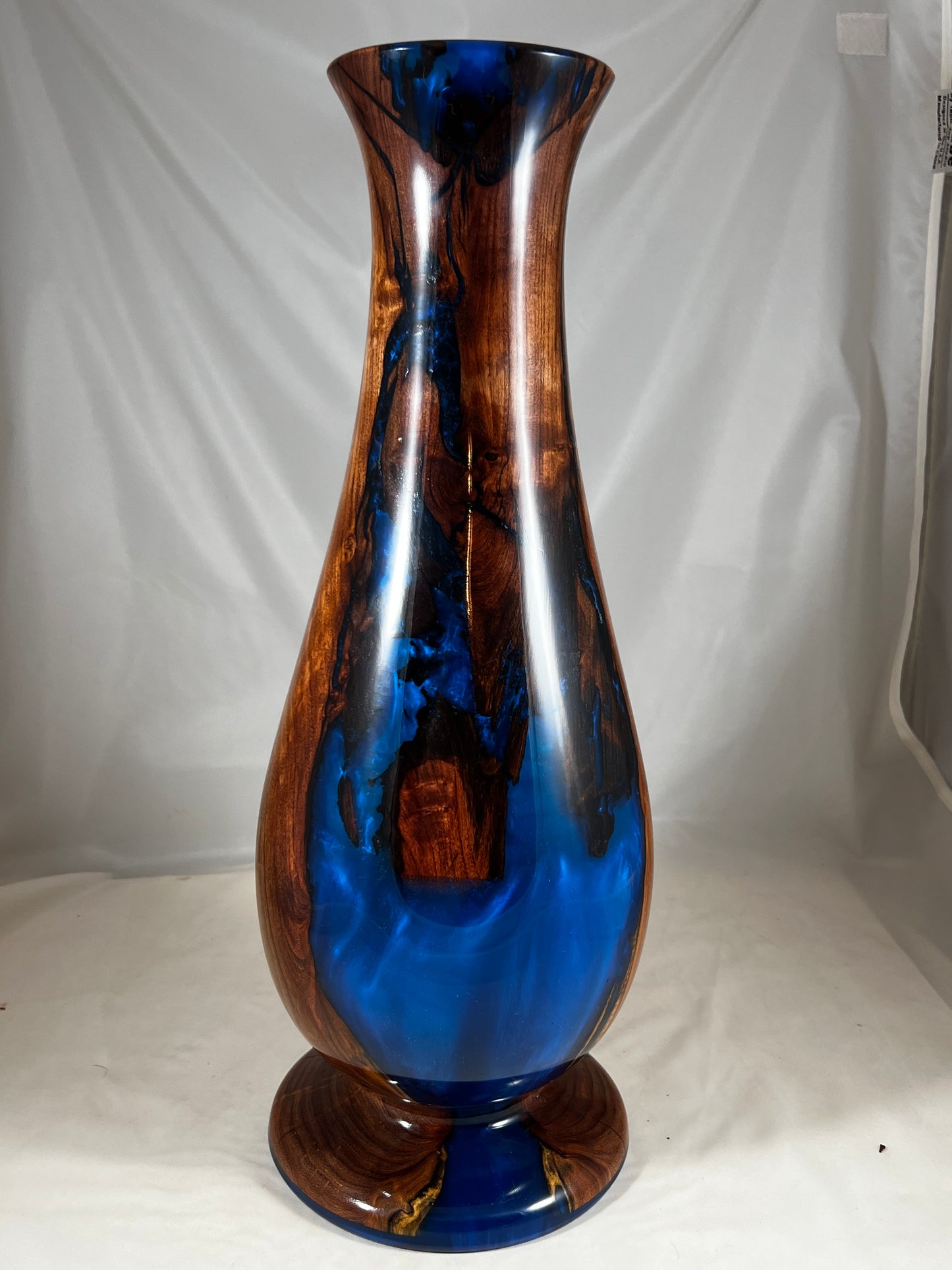 Vase Made of Mesquite wood with Blue Resin Inlays