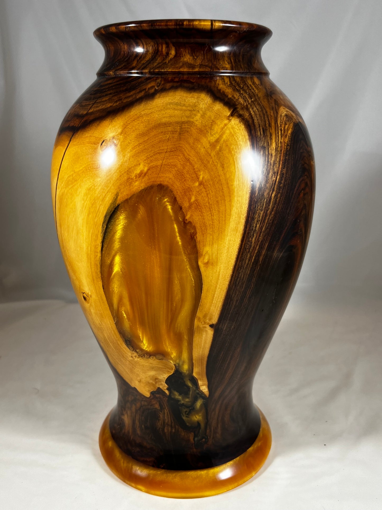 Vase made of Texas Ebony with Gold Colored Resin