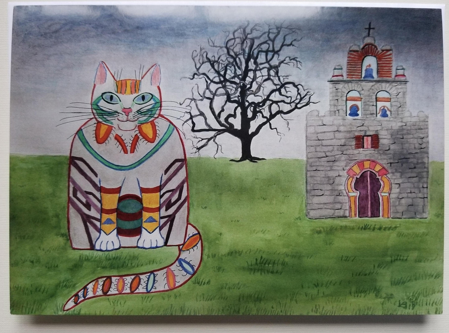 Set of 2 notecards, Mission Espada Cat and Juanita, Mission San Juan Cat
