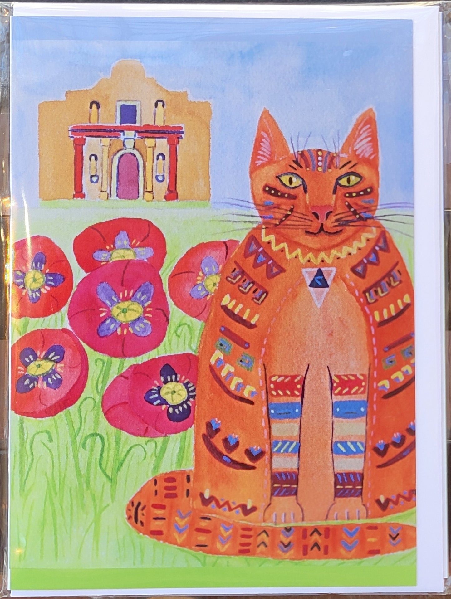set of 4 Cards the Alamo Cat and Orange Alamo Cat