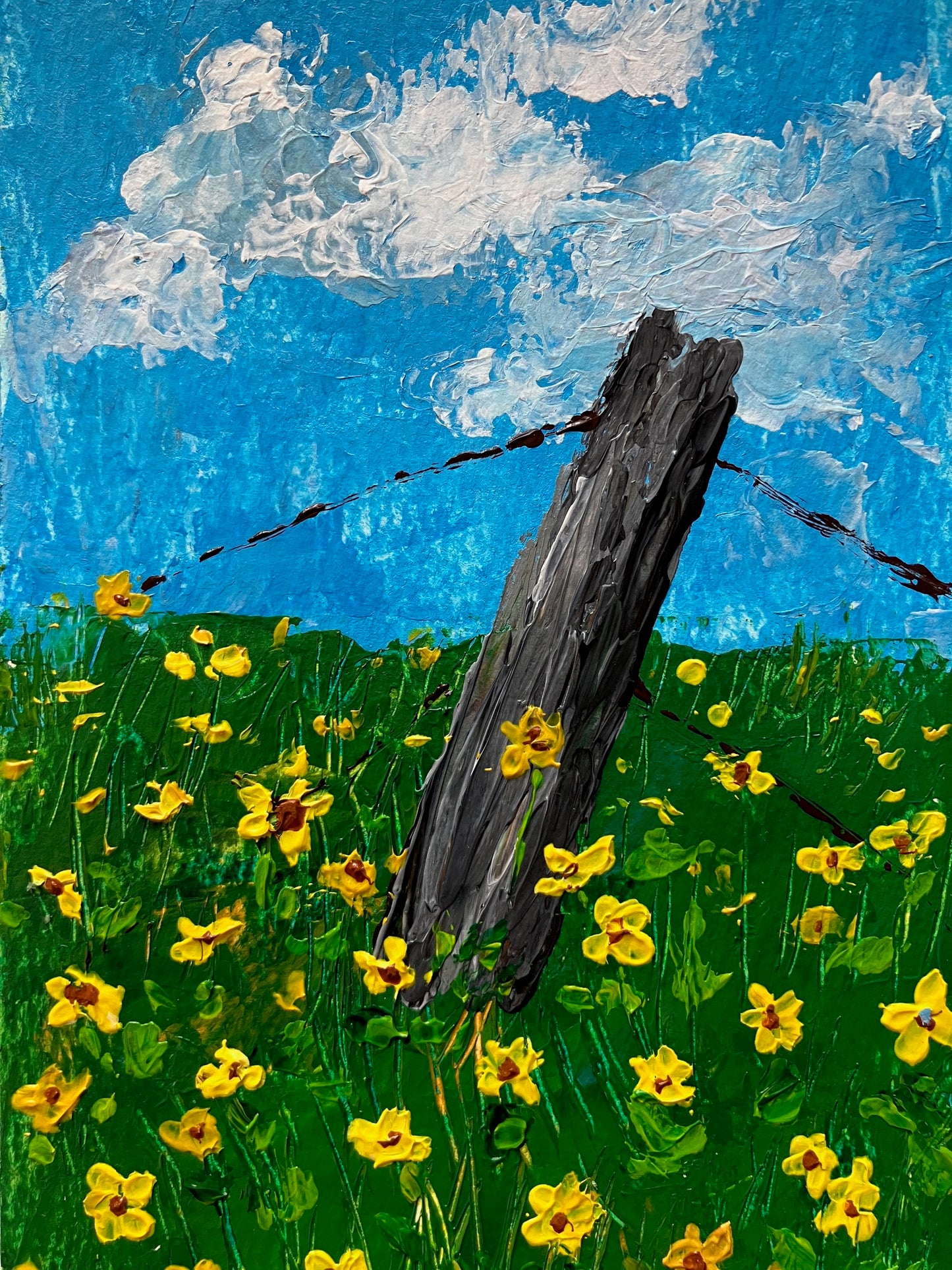 "Lone Post" Original Acrylic Impasto Painting Notecard