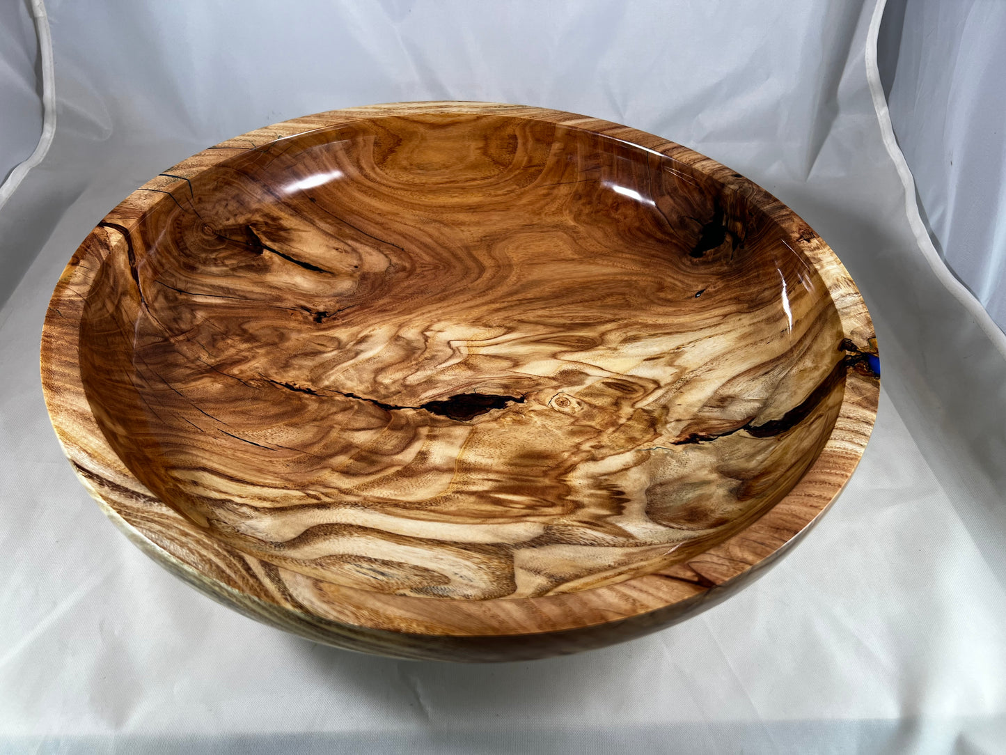 Large Bowl made of Honey Locust wood with blue resin inlay