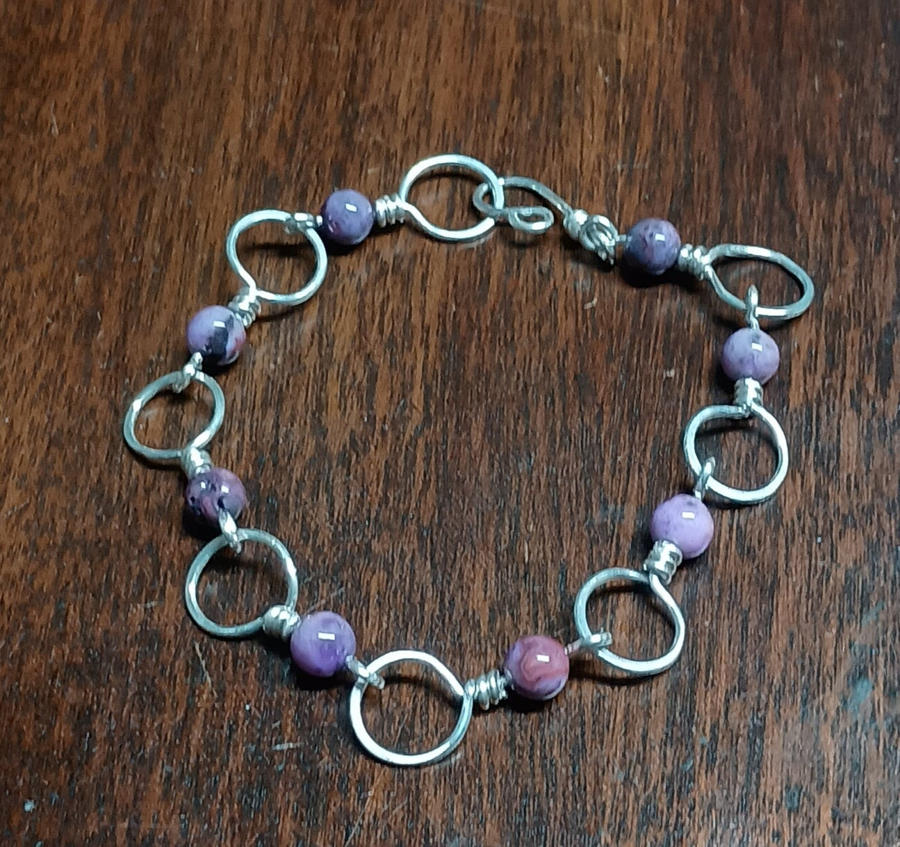 Sterling Silver and Crazy Lace Agate Round Link Bracelet