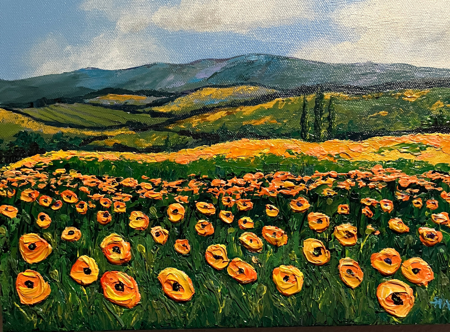 "SUPER POPPY BLOOM” - original impasto acrylic painting
