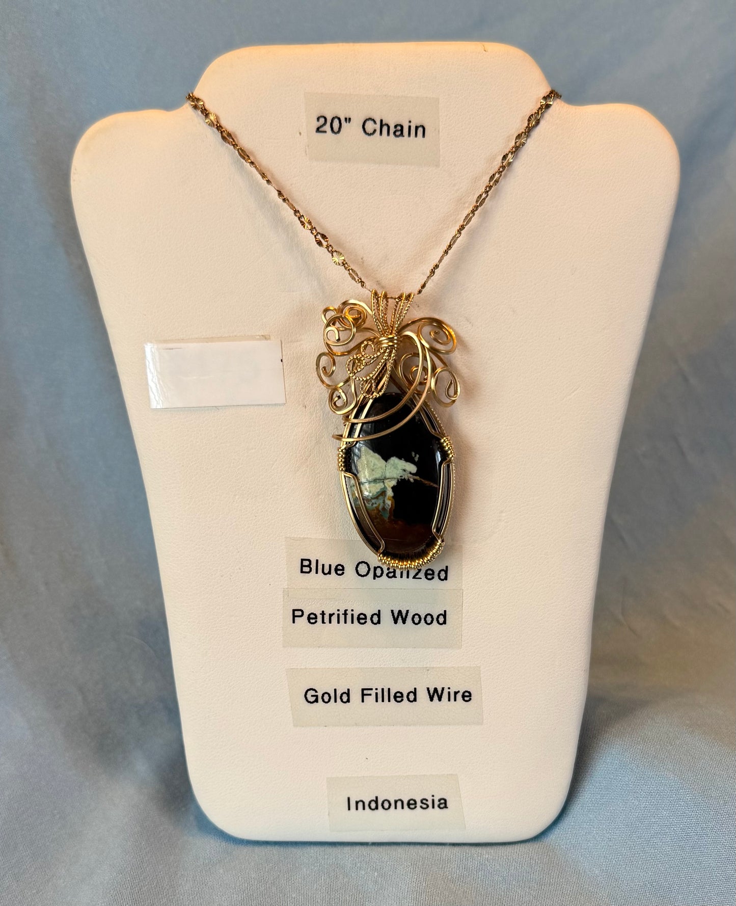 Blue Opalized Petrified Wood Necklace