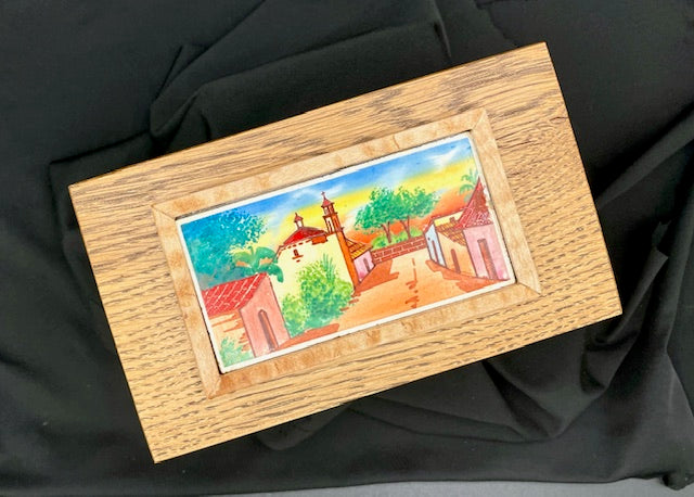 Caja de roble blanco macizo de Texas con azulejos incrustados de Antique Mx