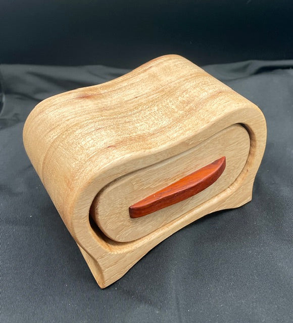 Curvy Pecan jewelry box with Padauk pull