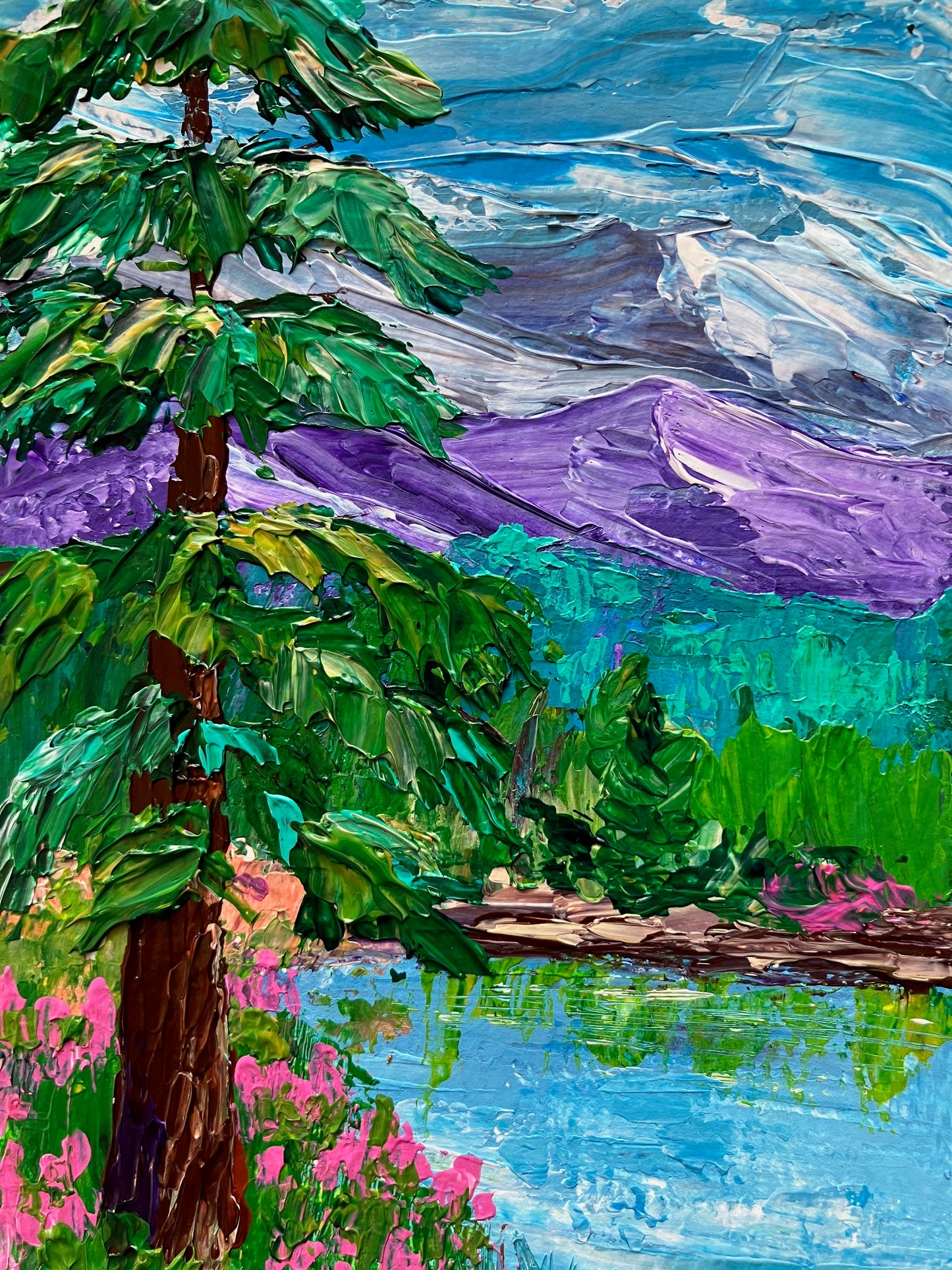 "Tall Tree View" Original Acrylic Impasto Painting Notecard
