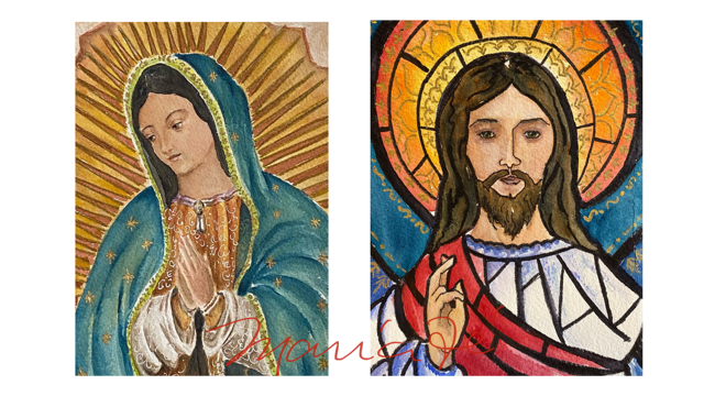 2 cards: Christ and Lupe