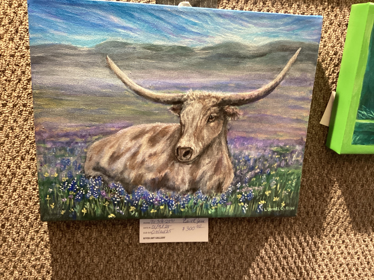 Texas Longhorn in Bluebonnet Field Acrylic Painting