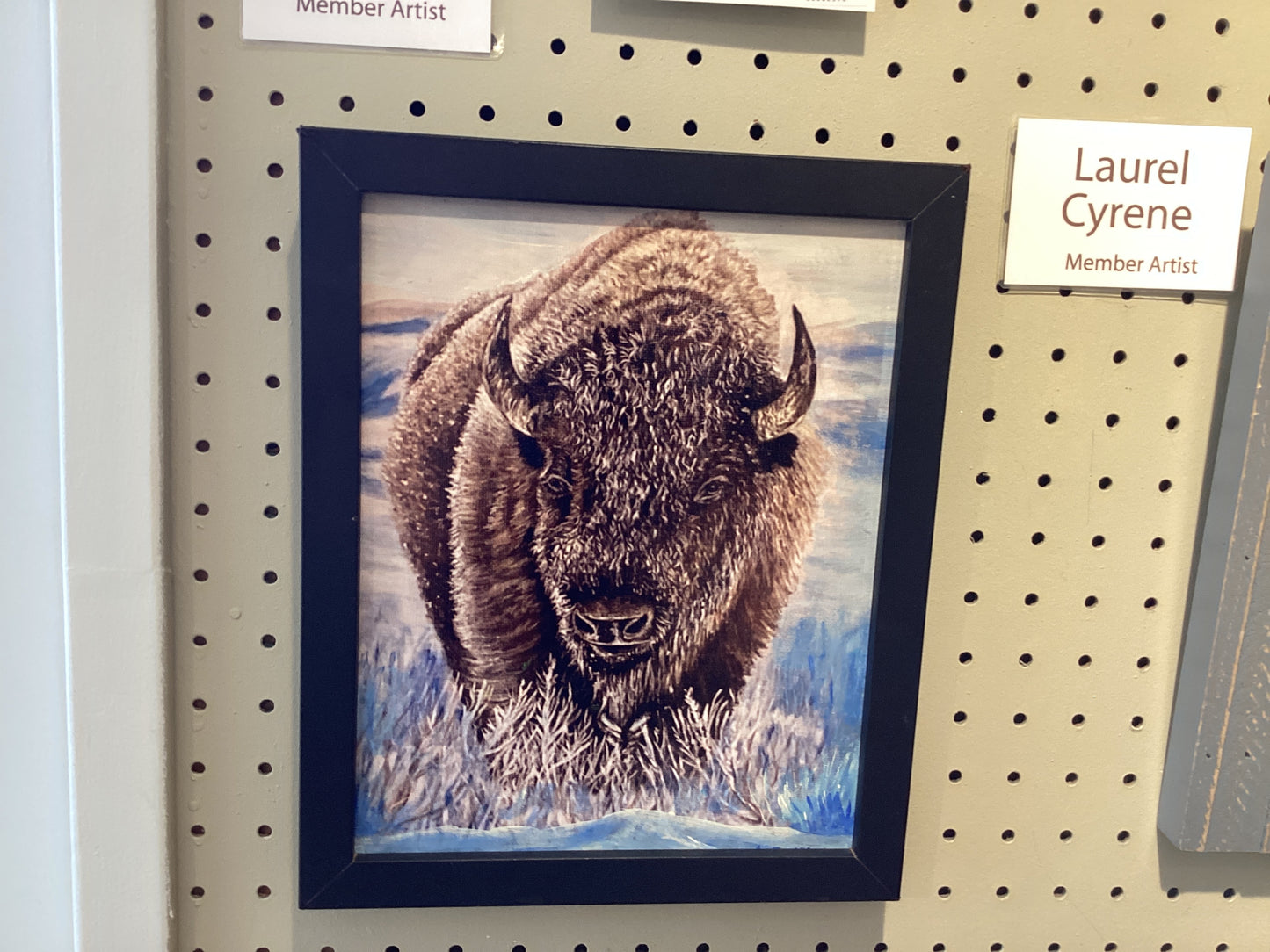 Bison in Snow Embellished Canvas print framed