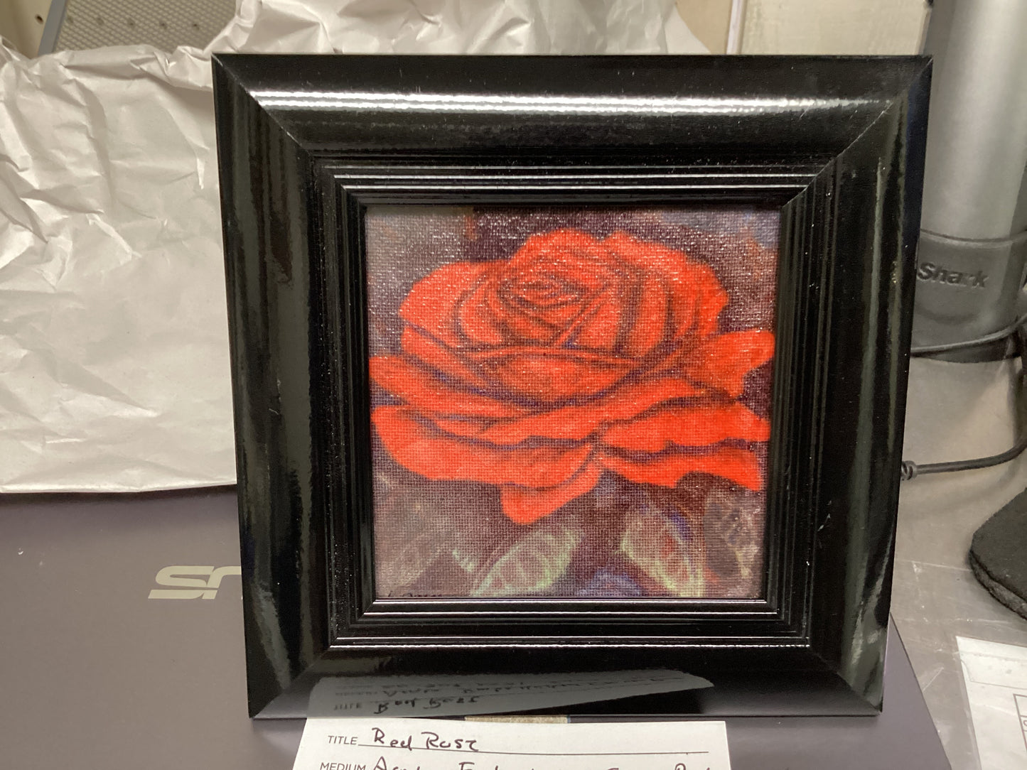 Red Rose Embellished Canvas Print Framed