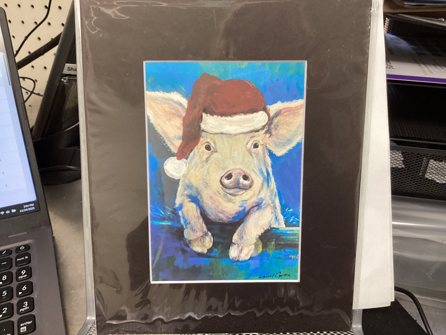 Santa Piggy matted print