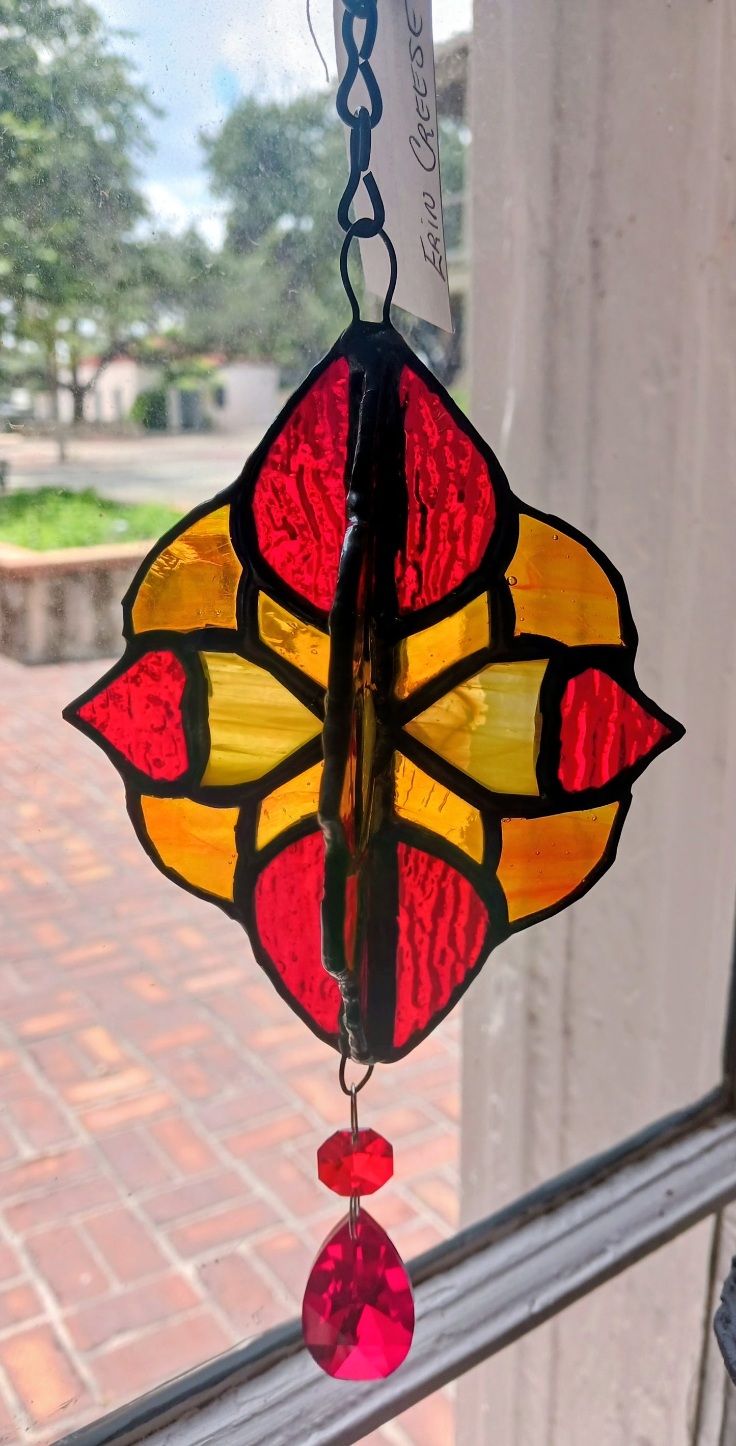 4 Sided stained glass spinner - Red