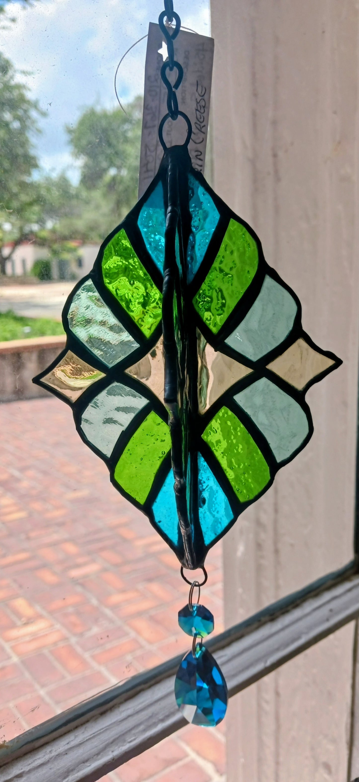 4 Sided stained glass spinner - Blue