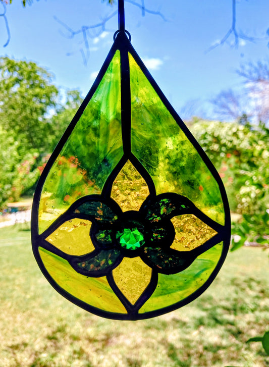 Green and Gold Stained Glass Suncatcher