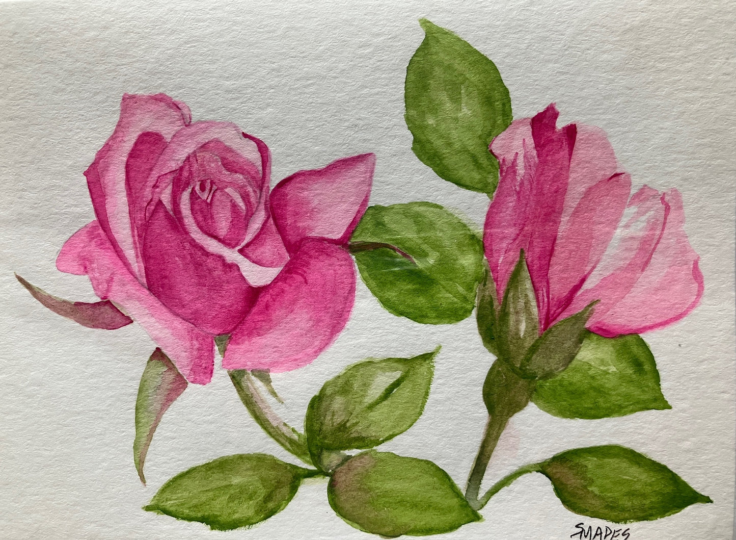 Tarjeta de felicitación con pintura original en acuarela "ROSAS ROSAS"