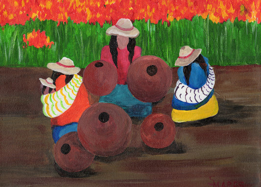 "Peruvian Traditional Gossip Women" acrylic print notecard