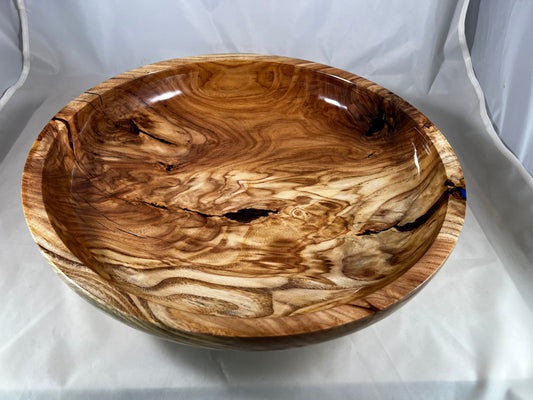 Large Bowl made of Honey Locust wood with blue resin inlay