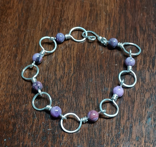 Sterling Silver and Crazy Lace Agate Round Link Bracelet