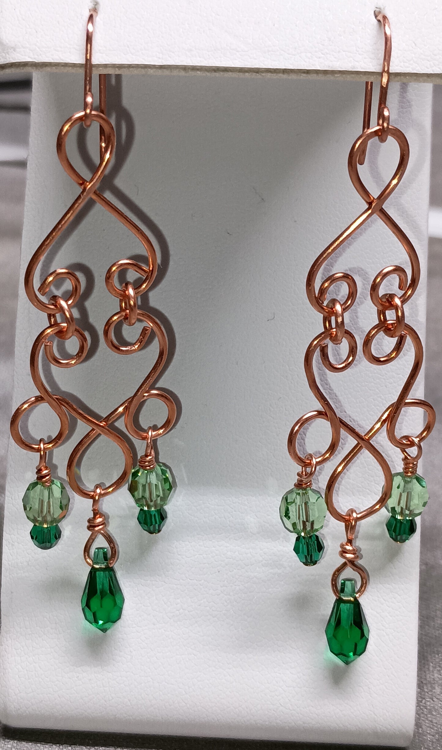 Copper & Green Crystal Dangle Earrings