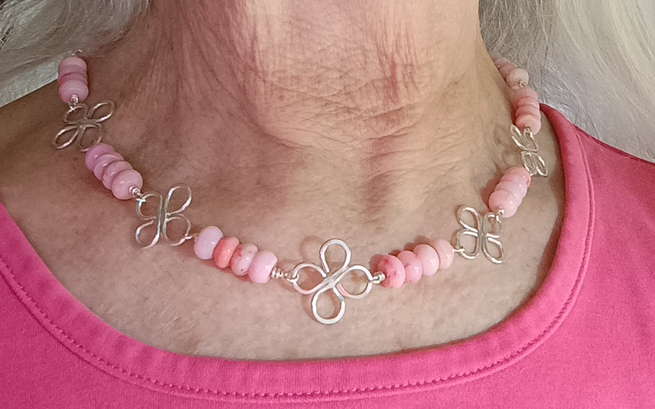 Pink Coral and Sterling Silver Necklace and Bracelet