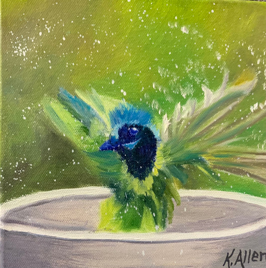 Bath Time - Baby Green Jay - Giclee print
