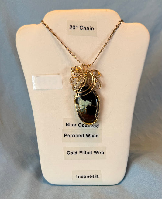 Blue Opalized Petrified Wood Necklace
