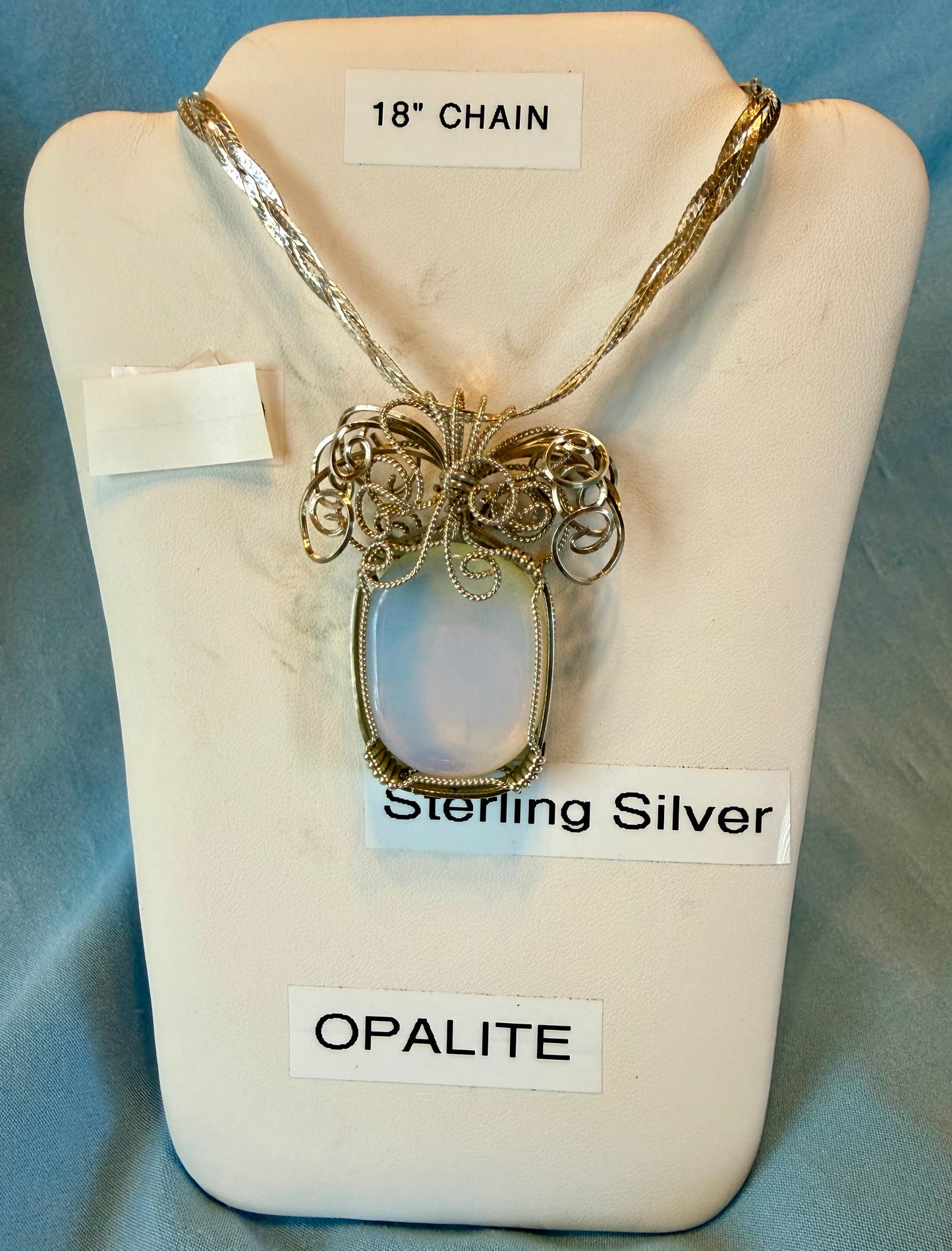 Opalite pendant wire wrapped in sterling silver