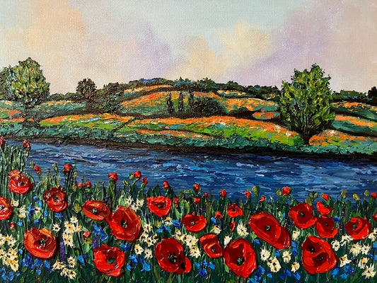 "AMAPOLAS PATRIÓTICAS" pintura acrílica original con técnica impasto
