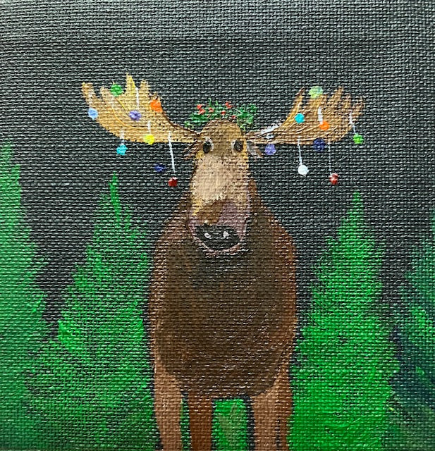 "MERRY MOOSE " - 4 X 4 impressionist canvas blank note card