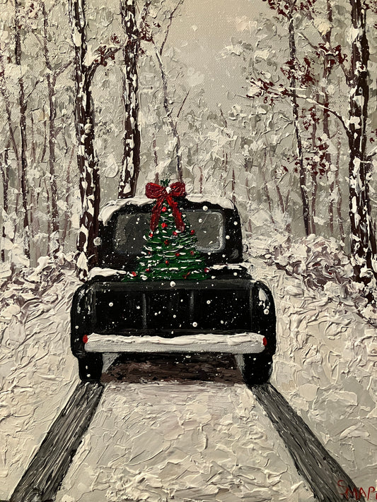 "DELIVERING CHRISTMAS" - impasto acrylic painting