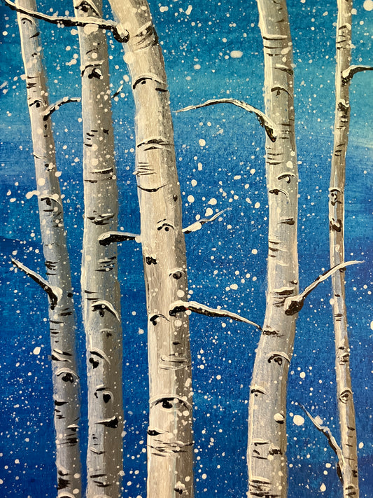 Tarjeta de felicitación con pintura acrílica impasto original "Poste solitario"