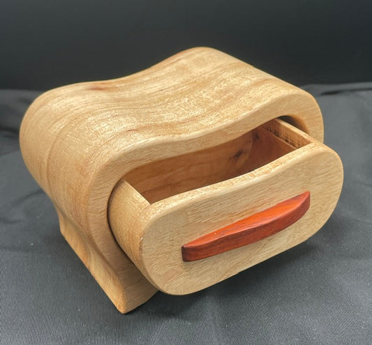 Curvy Pecan jewelry box with Padauk pull