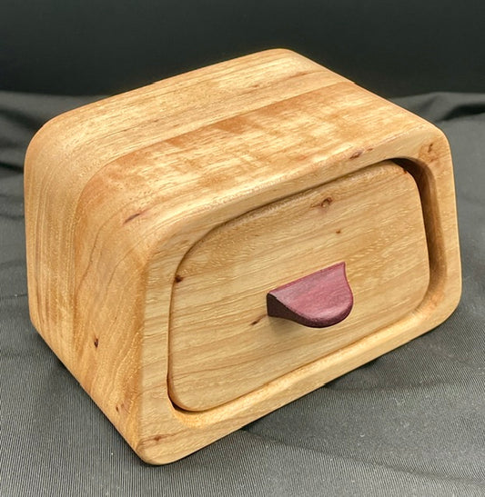 Solid pecan jewelry box with Purple Heart  pull
