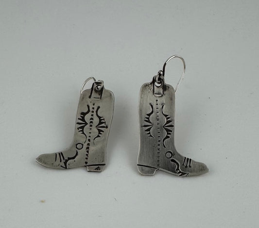 Silver boot earrings
