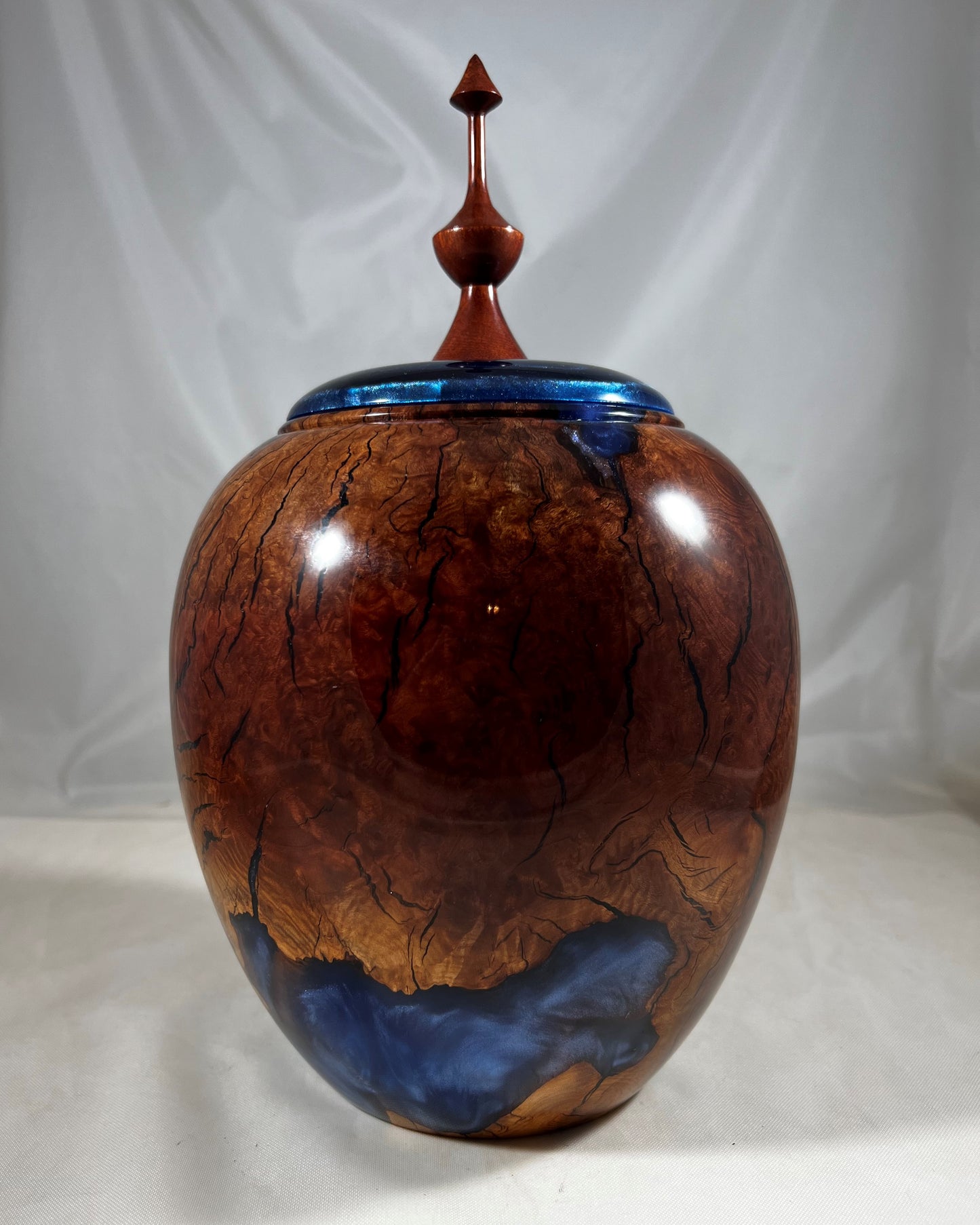 Lidded Vessel - Jarrah Burl & Blue resin