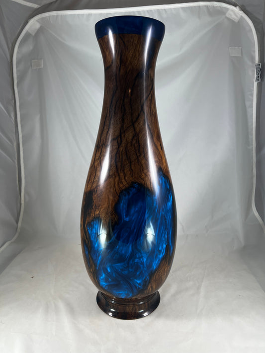 Vase , live oak wood with blue resin