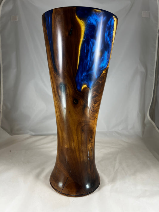Vase- Russian Olive Wood & Blue resin