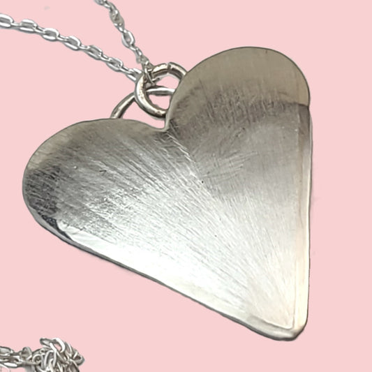 Sterling Silver Brushed Heart Necklace
