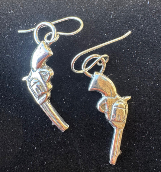 Silver pistol earrings