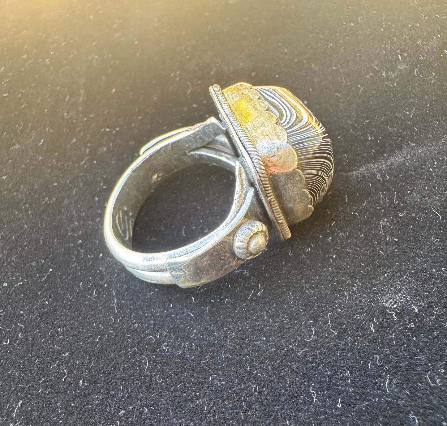 Fordite set in silver