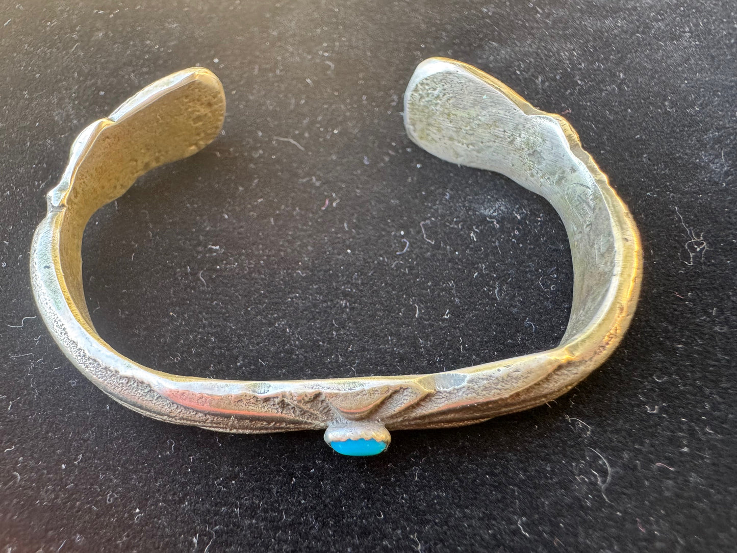 Sandcast cuff with turquoise
