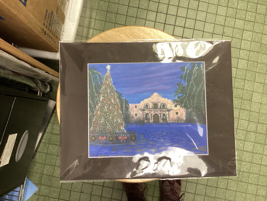 The Alamo Christmas Matted Print