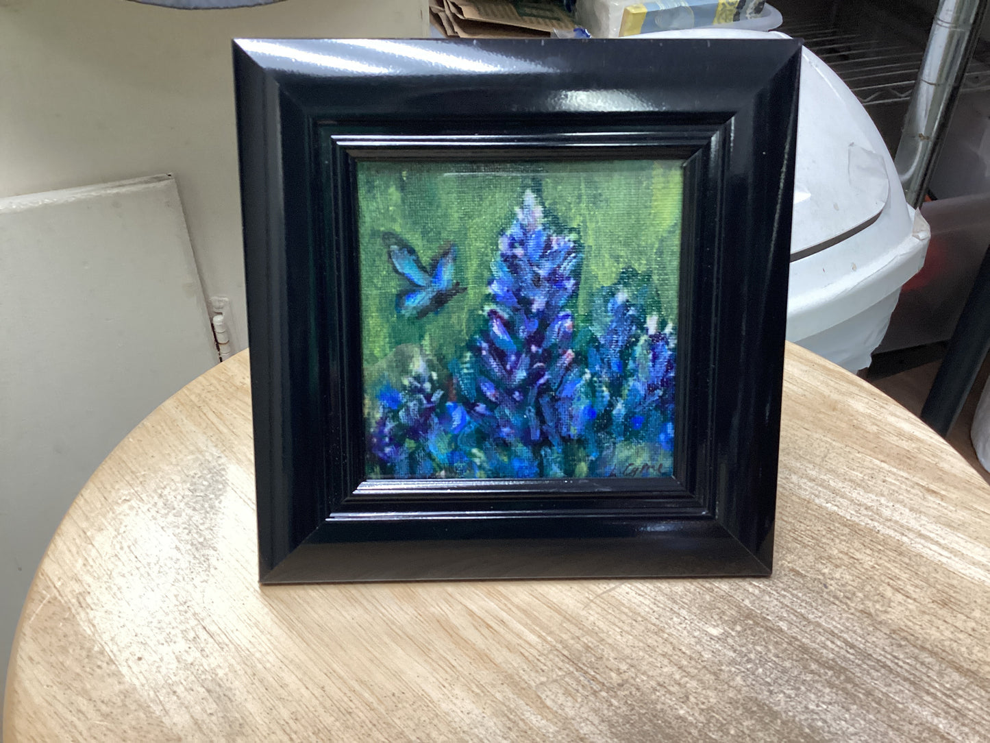 Bluebonnet with Butterfly Embellished Canvas Print framed
