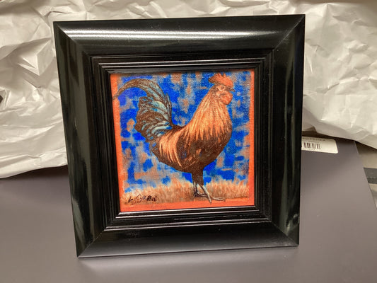 Orange Rooster Embellished Canvas print Framed