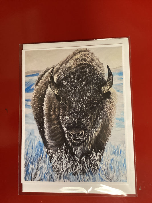 Tarjeta de búfalo en la nieve