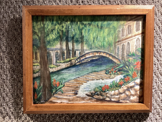 Riverwalk Day Embellished Canvas Print framed