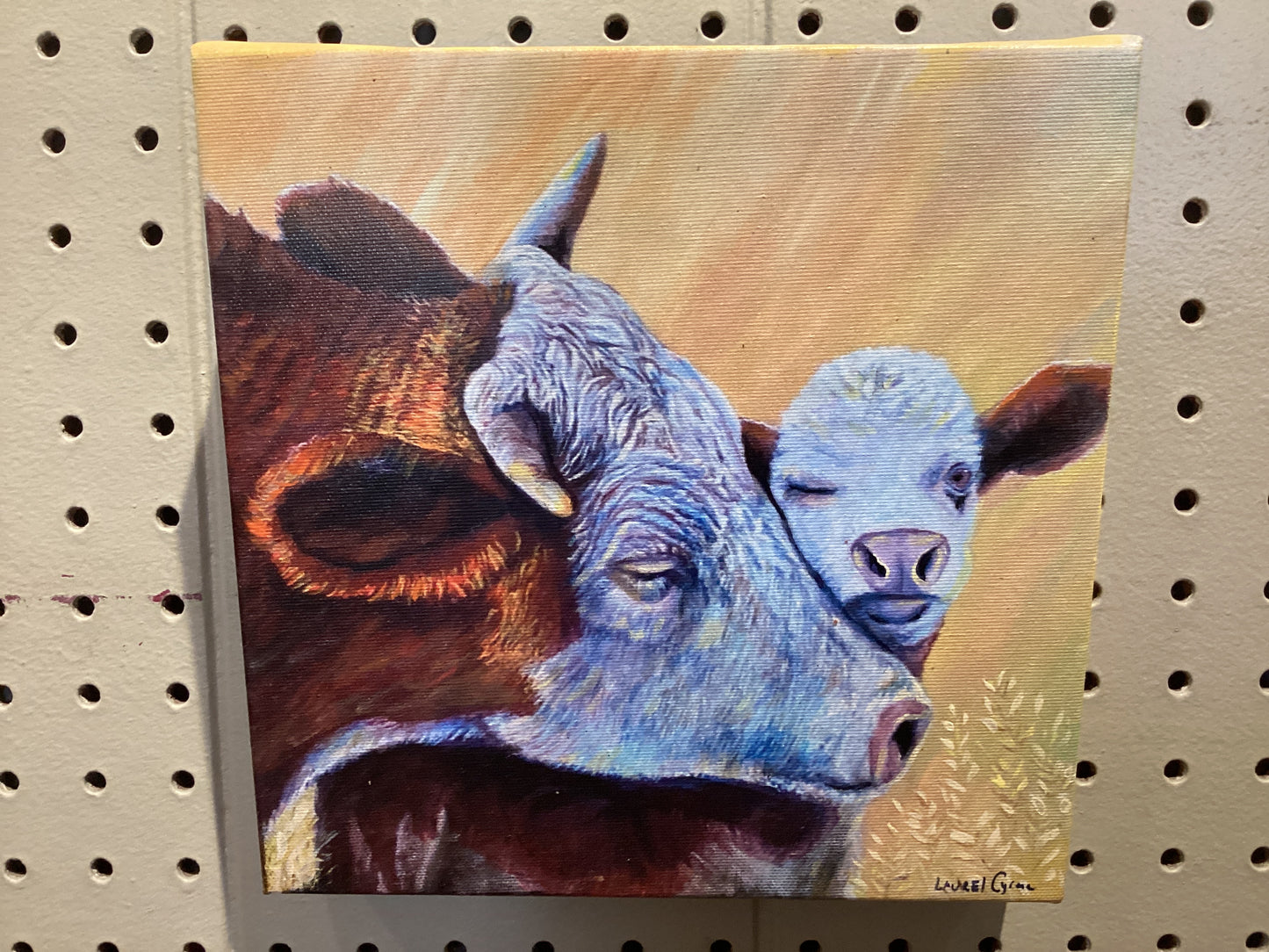 Mother and Calf Embellished Canvas Print