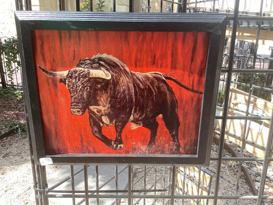 Charging Bull Acrylic Embellished framed canvas
